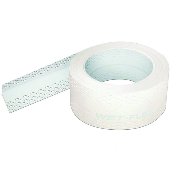 Cornière d'angle autocollante pour plaque de plâtre - Wet'Flex - profilé composite imprégné de colle - Rouleau de 30,50 M