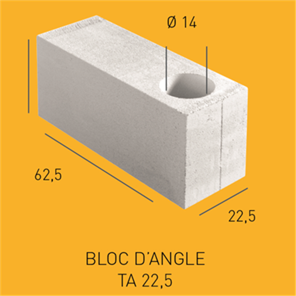 Bloc chaînage vertical en béton cellulaire - Compact 22,5 Ytong - 625,0 MM x 250,00 MM - ép. 225,00 MM