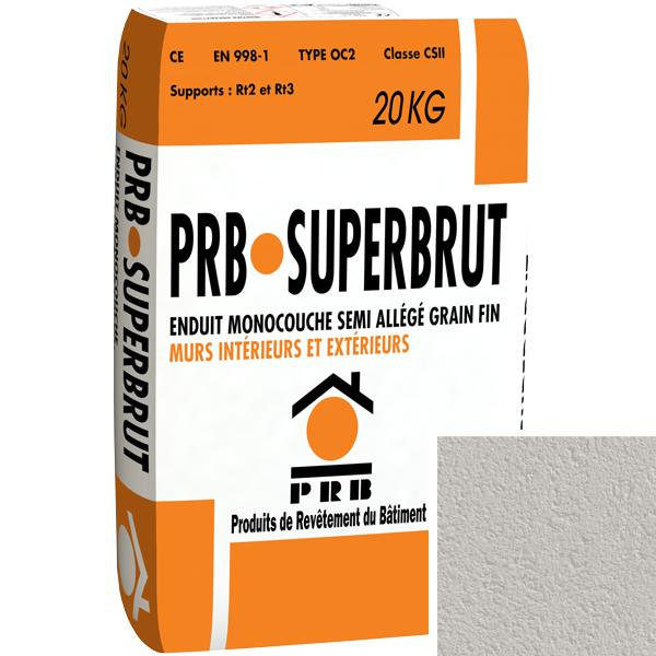 Enduit monocouche semi-allégé à grain fin PRB Superbrut type OC2 - Aquitaine - sac de 20 kg