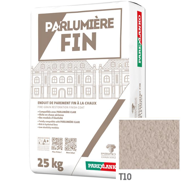 Enduit de parement à la chaux à grain fin Parexlanko Parlumière - T10 Grège - Sac de 25 KG