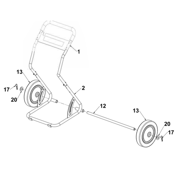 Axe de roues pour dévidoir 2 roues 55 mètres Edia - Diamètre 20 mm - Longueur 580 mm - Acier