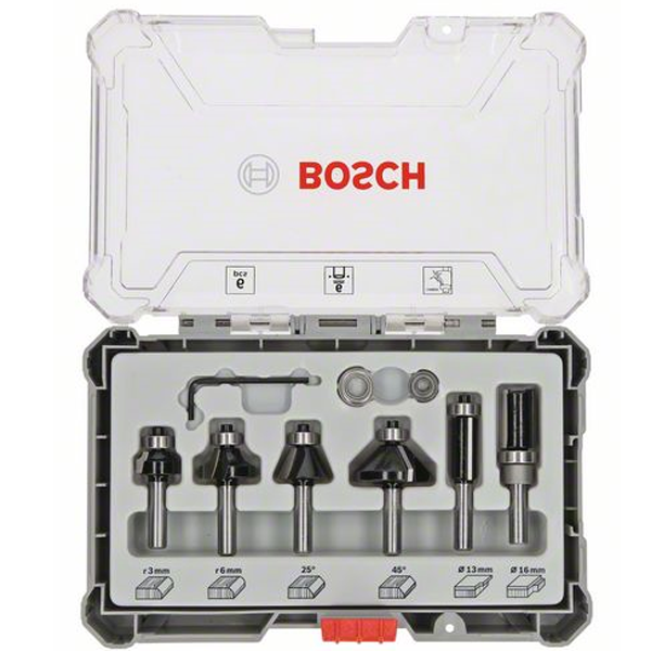 Fraise à araser et de bordage Bosch queue de 6 mm en coffret de 6