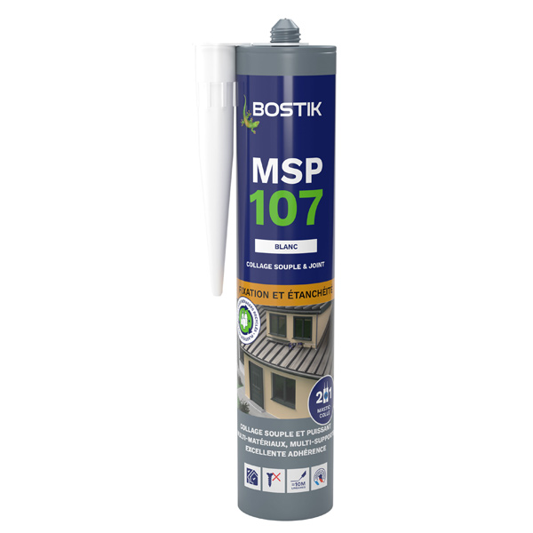 Mastic multi-usages colle et joint - Bostik MSP 107 Blanc - cartouche 290 MLT