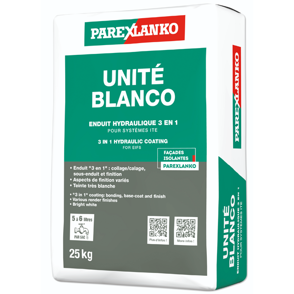 Mortier "3 en 1" UNITÉ BLANCO pour système ITE - 25 KG