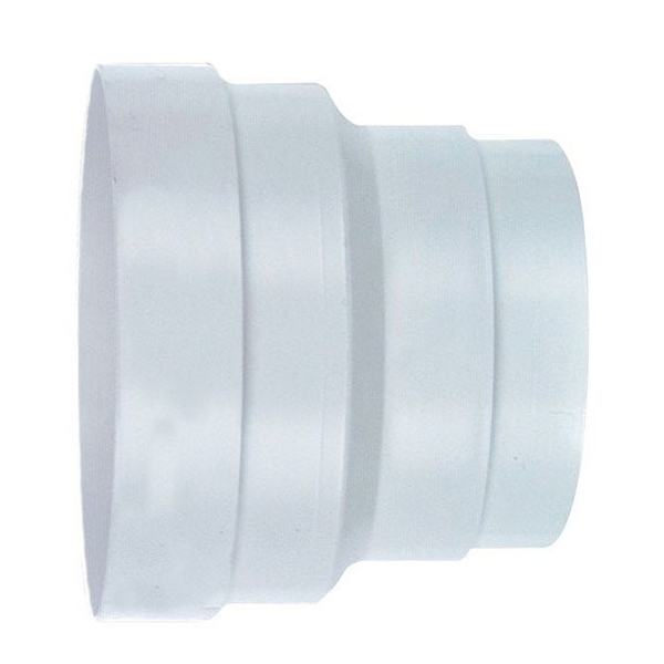 Réduction droite mâle - femelle pour gaine flexible - Diamètre 125 / 100 mm - PVC Blanc