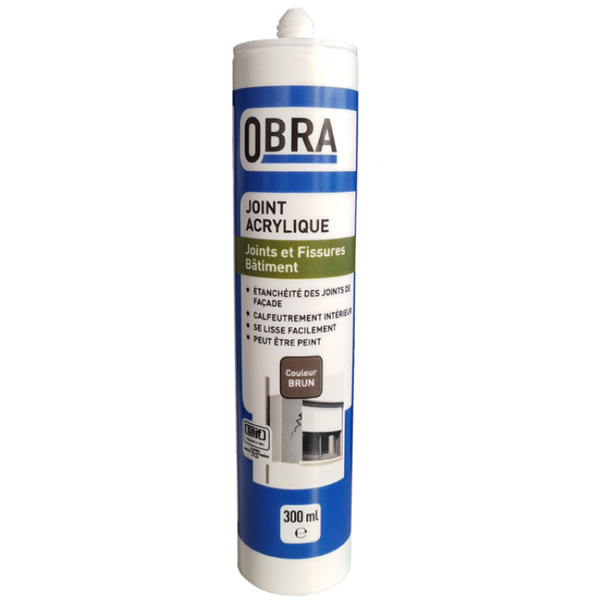 Mastic acrylique pour joints et fissures du bâtiment - Obra - Cartouche de 300 MLT couleur Brun