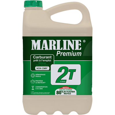 Mélange prêt à l'emploi pour moteurs 2 temps - Marline Premium 2T - Essence Alkylate + huile 2,8% - Bidon de 5 litres