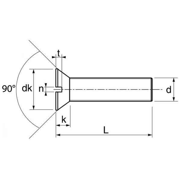 Vis à métaux tête fraisée fendue inox A2 DIN 963 ISO 2009 M06x70 - boîte de 100