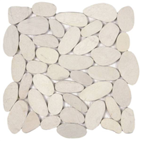 Plaque de galets sciés autobloquants sur filet polyéthylène - 30,0 cm x 30,0 cm - ép. 9,00 mm - mélange blanc