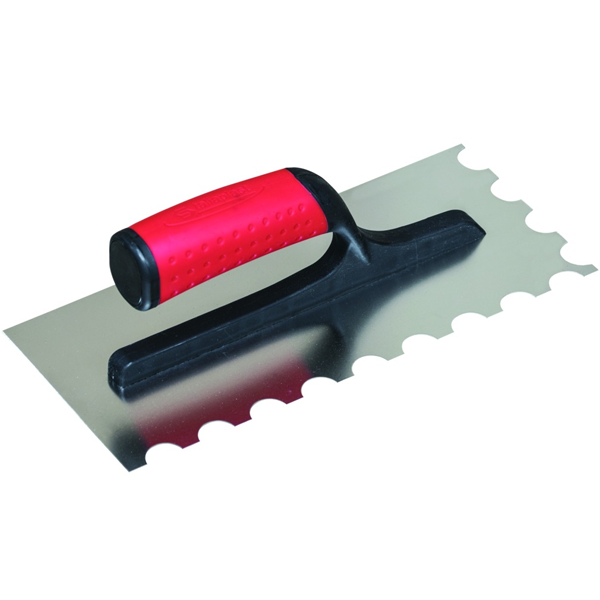 Platoir à colle pour carreleur avec lame inox à dents en demi-lune et poignée en polyamide - 28 x 12 cm