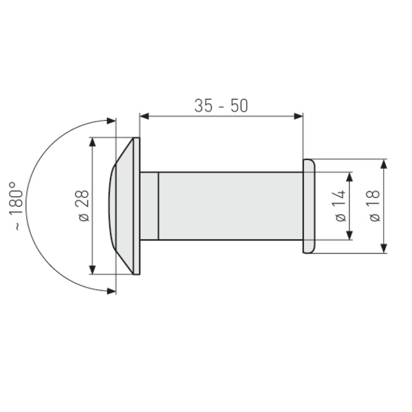 Judas optique Abus 2300 avec capot cache lumière pour porte de 35 à 53 mm - Ø 14 mm - vue à 180° - brun