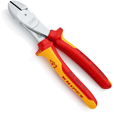 Pince coupante de côté à forte démultiplication - Poignées isolées 1000V - Acier chromé - Knipex