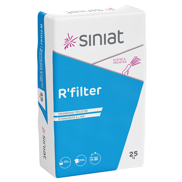 Plâtre à projeter pour étanchéité à l'air des murs maçonnées - Siniat R'Filter - sac de 25 kg