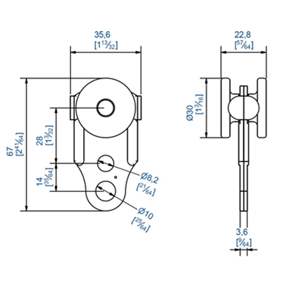 Chariot à 2 galets auto-orientables en nylon sur axe lisse en inox