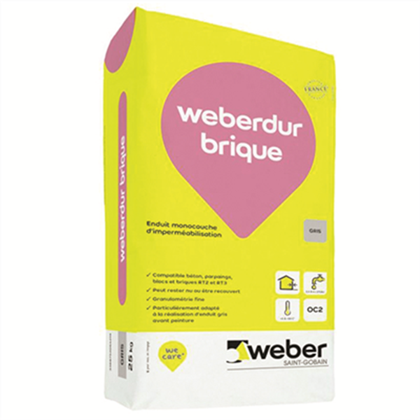 Sous enduit d'imperméabilisation OC2 WEBERDUR BRIQUE - Gris - Sac de 25 kg