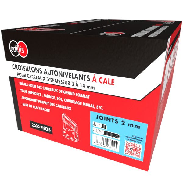Croisillon autonivelant à cale Edilis pour carrelage grand format de 3 à 14 MM d'épaisseur - joint de 2 MM - 2000 pièces