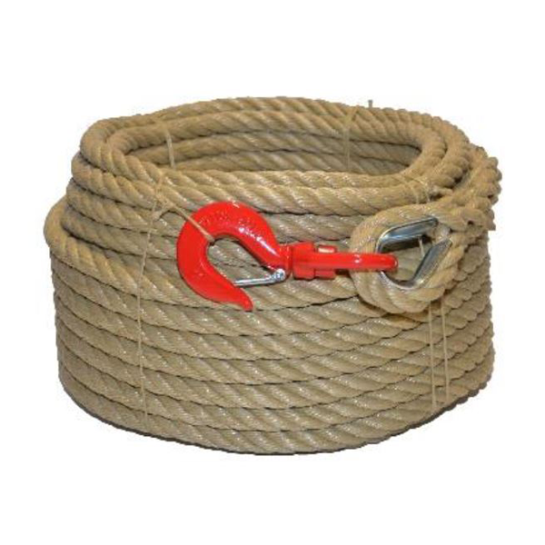 Corde à poulie en polypropylène avec crochet de sécurité - Ø 20 mm - Longueur 30 m - Beige