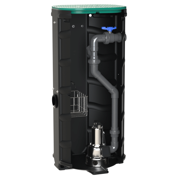 Station de relevage pour eaux chargées avec pompe 358 - kit de connexion rapide - Sanirel 500V - Cuve 500L - Hauteur 150 cm