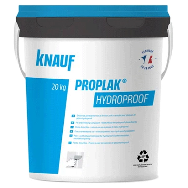 Enduit hydrofuge prêt à l'emploi pour pièces humides et plafonds extérieurs - Knauf Proplak Hydroproof - seau 20 kg