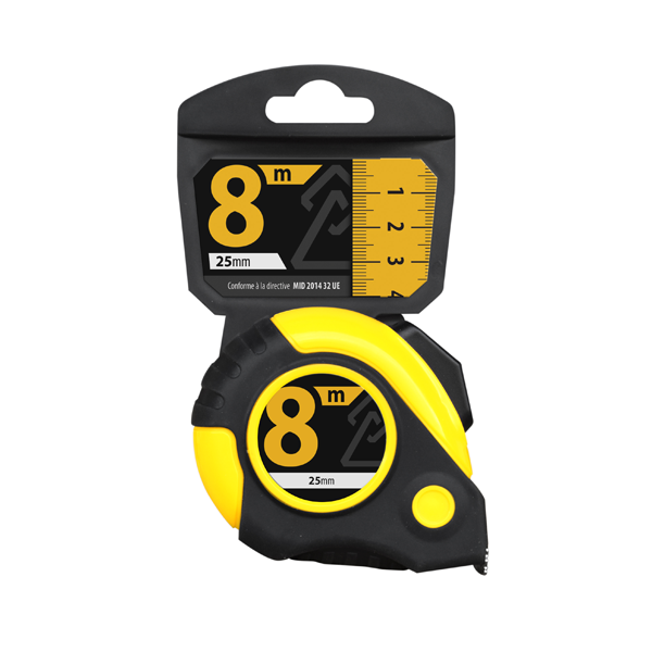 Mètre ruban autobloquant Axian longueur 8 m largeur 25 mm - Clip ceinture et dragonne