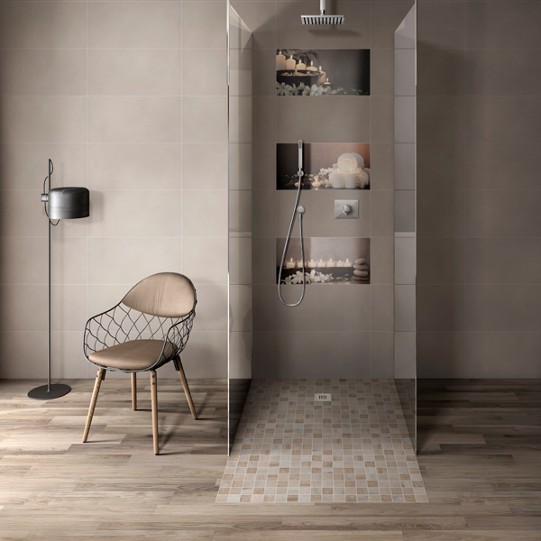 Plaque de mosaïques 5 x 5 cm effet bois sur filet polyéthylène - 30,0 CM x 30,0 CM - ép. 9,00 MM - panaché