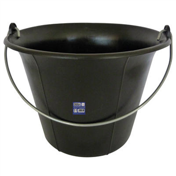 Seau de maçon en plastique Obra avec anse 6,4 mm - 11 litres - Polyéthylène noir
