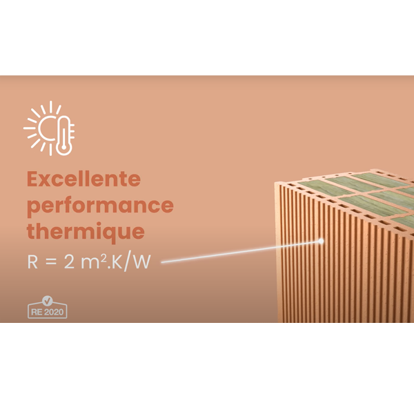 Brique poteau Isobric avec isolant en laine de roche - RC80 - R = 2,00 m².K/W - 450,0 MM x 200 MM x 299,0 MM