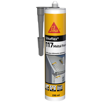 Mastic colle pour métaux et matériaux de construction - Sikaflex 117 Metal Force - Cartouche de 290 MLT - Gris clair