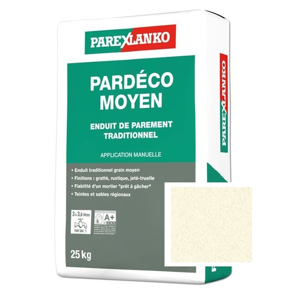 Enduit de façade traditionnel à grain moyen Parexlanko Pardéco - J20 Jaune pâle - Sac de 25 KG