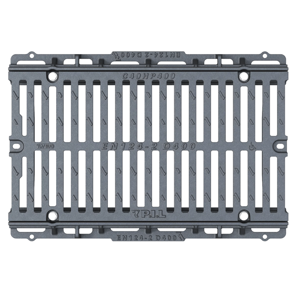 Grille de caniveau en fonte D400 PMR boulonnée sur longerons avec 4 vis inox - 750 x 615,0 mm