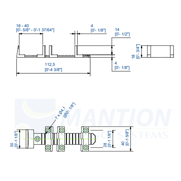 Guide bas universel réglable Mantion en polycarbonate transparent pour 2 portes