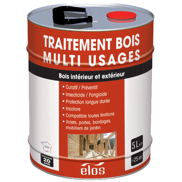 Traitement insecticide et fongicide Elos pour bois intérieur et extérieur - multi-usages - incolore - bidon de 5 L