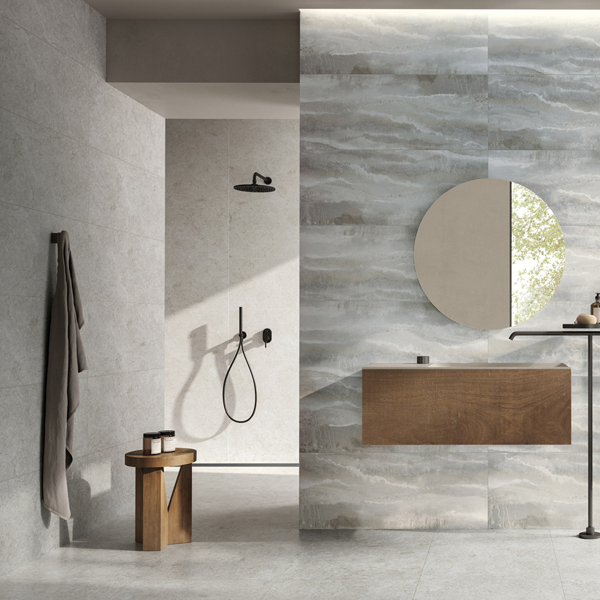 Faïence salle de bain en grès cérame fin rectifié - Mockup - 100,0 CM x 40,0 CM - ép. 7,00 MM - Ostuni White Silk