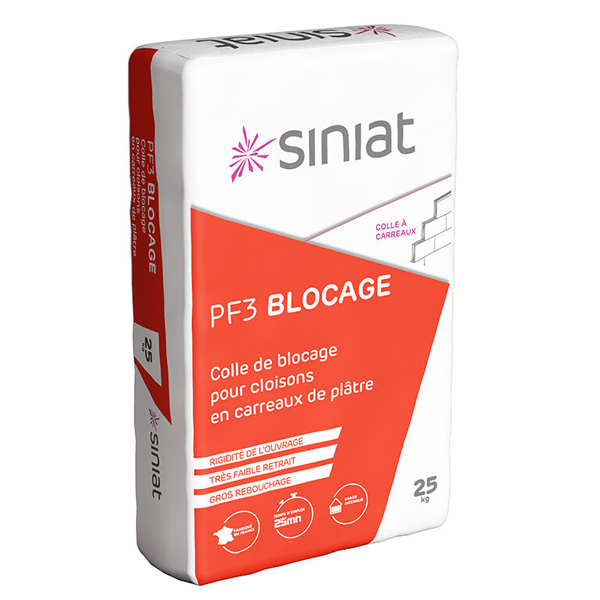 Colle de blocage pour cloisons en carreaux de plâtre - PF3 Blocage Siniat - sac de 25,0 KG