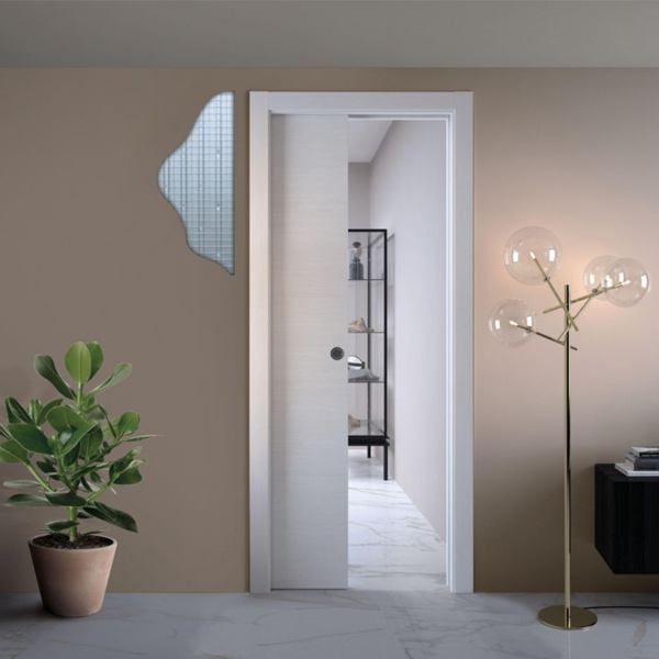 Système à galandage pour porte coulissante simple vantail - caisson à enduire - Scrignotech - porte de 204 CM x 83 CM - cloison finie 90 mm