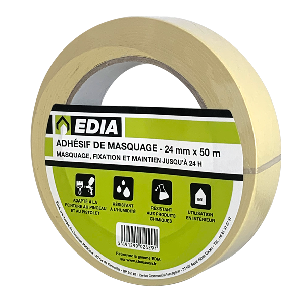 Ruban adhésif de masquage avant peinture Edia 24 mm x 50 mètres
