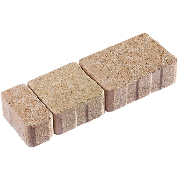 Pavé circulable Tépia en béton décoratif - pose sur sable - Flammé - opus en 3 formats martelés