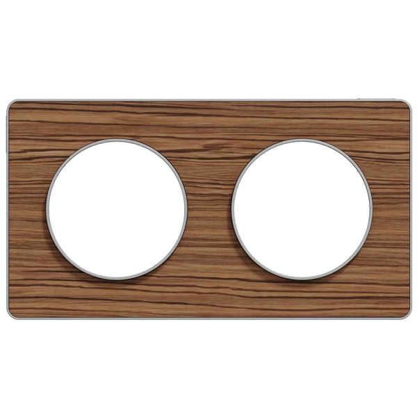 Plaque de finition double Schneider Odace Touch pour 2 postes encastrés - bois Wenge liseré alu