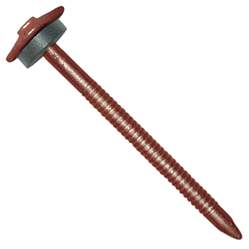 Clou galvanisé à pointe annelée avec rondelle pour tuile de rive - brun rouge RAL 8012 - 3,7x65mm - seau de 100