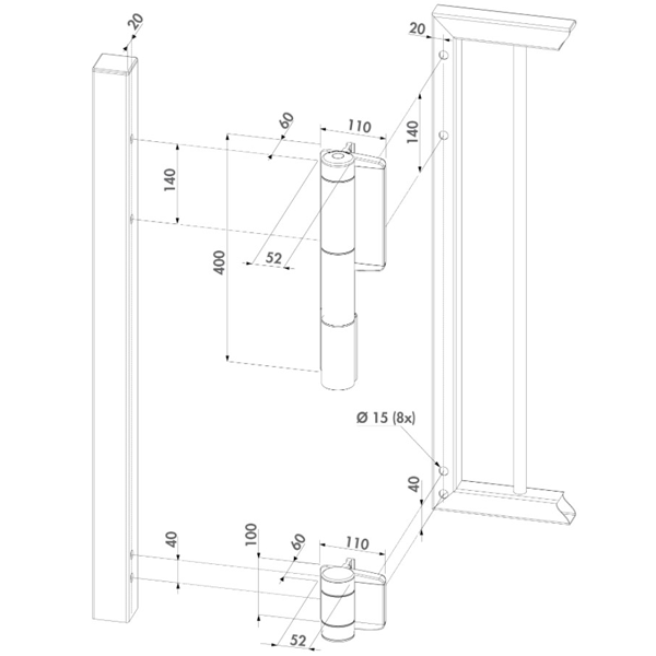 Ferme portail hydraulique réglable avec charnière - Ouverture porte à 180° - Locinox Mammoth - Inox et aluminium gris argent