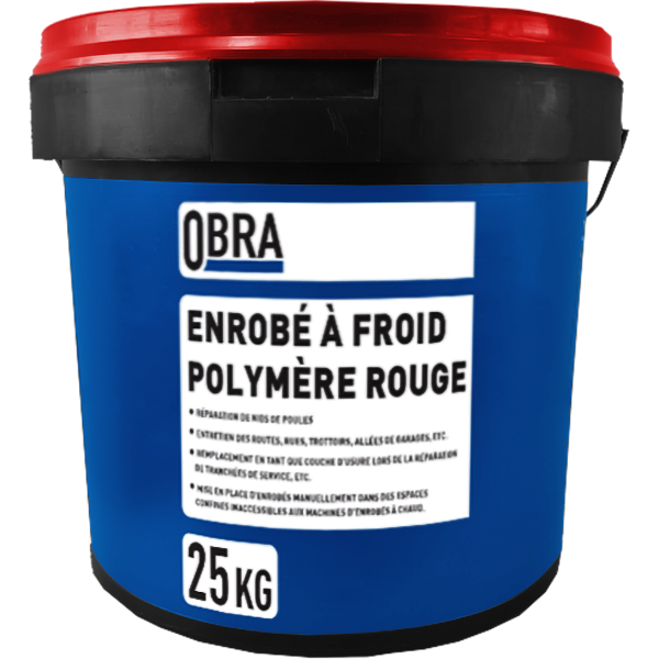 Enrobé à froid polymère Rouge prêt à l'emploi pour entretien de la voirie - Obra - seau de 25 kg