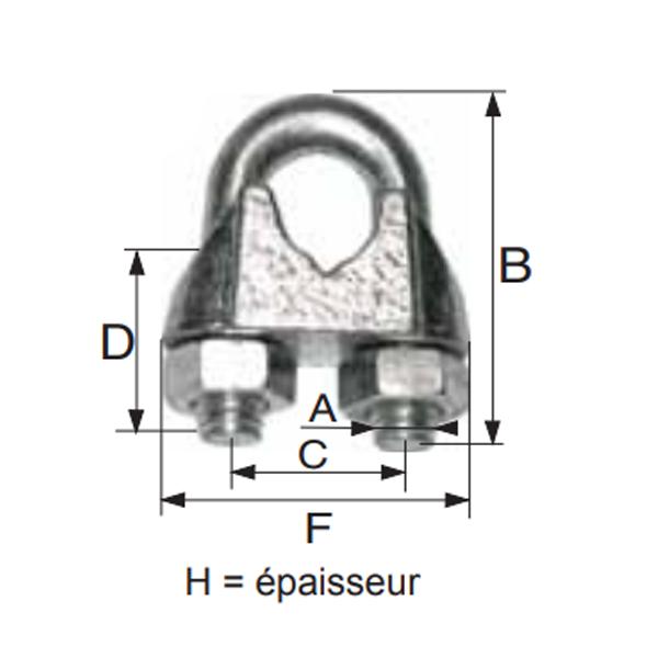 Serre-câble à étrier de verrouillage et serrage - DIN 741 - Diamètre 12-13 mm - Acier zingué