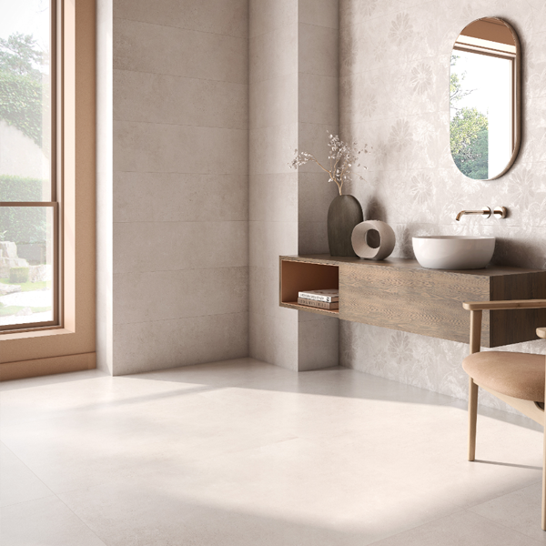 Plinthe de carrelage intérieur en grès cérame effet béton Amira - 45,0 CM x 7,2 CM - Beige mat