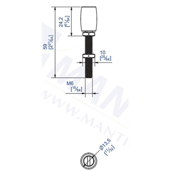 Guide du bas 1088 Mantion à olive nylon diamètre 14 mm sans platine