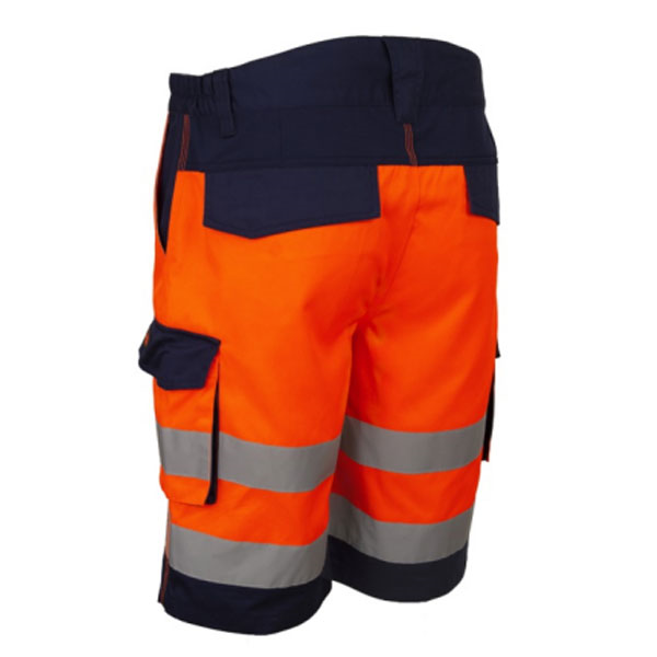 Bermuda de travail haute visibilité orange multipoches et bandes rétroréfléchissantes - HIBANA - Taille M