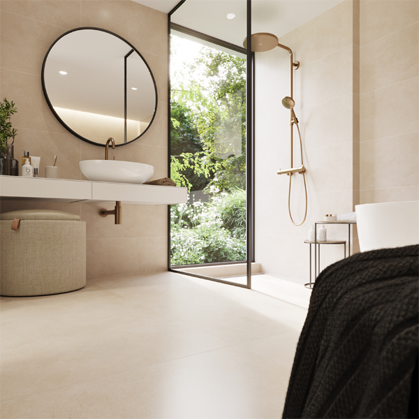 Carrelage intérieur effet béton ciré en grès cérame émaillé - Betonico - 45,0 CM x 45,0 CM - ép. 8,00 MM - Beige clair