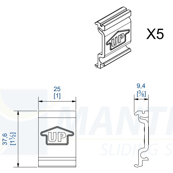 Clip de fixation de bandeau Mantion SAF-Évolution 81-120 pour rail 13312 de porte coulissante - lot de 5 pièces