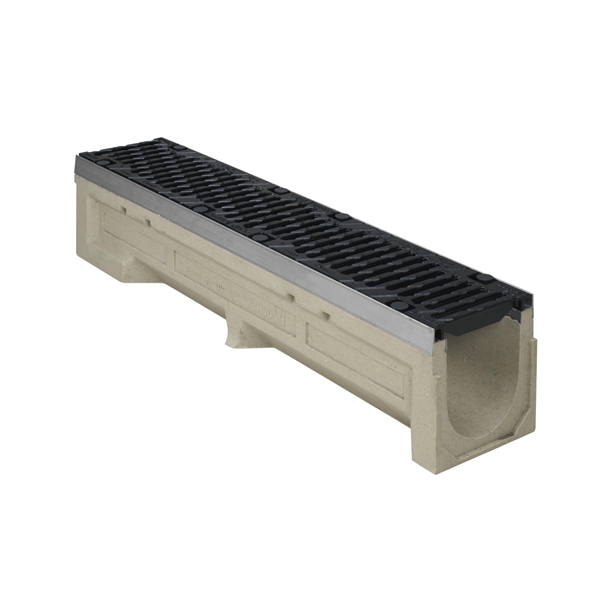 CANIVEAU BETON/POLYESTER 150MM GRILLE FONTE VERROUILLABLE D400 L1M