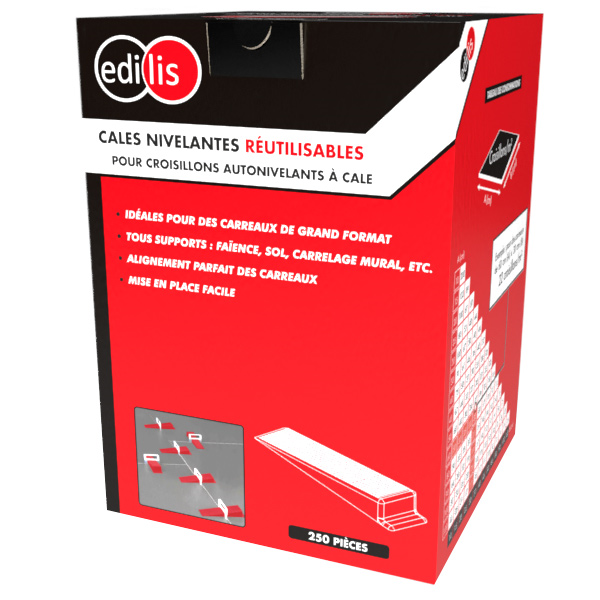 Cales nivelantes réutilisables Edilis pour la pose de carrelage grand format - Lot de 250 pièces