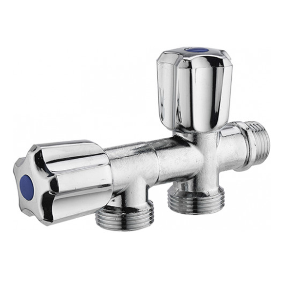 Robinet double en ligne machine à laver - M 20 x 27 - Raccord M15 x 21 Laiton